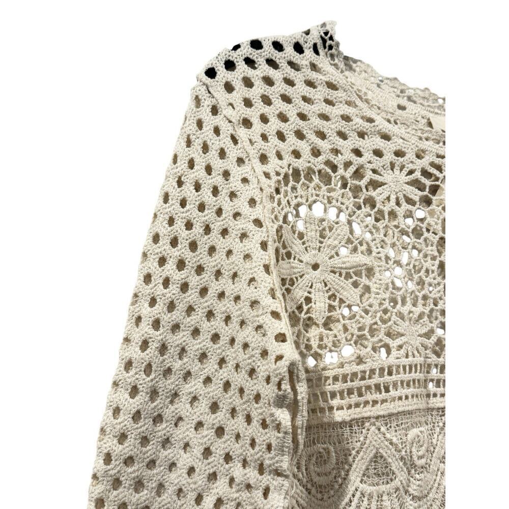 NWT Rebellion Cream Cotton Knit Crochet Crop Top: Size M Boho Fringe - Picture 3 of 11